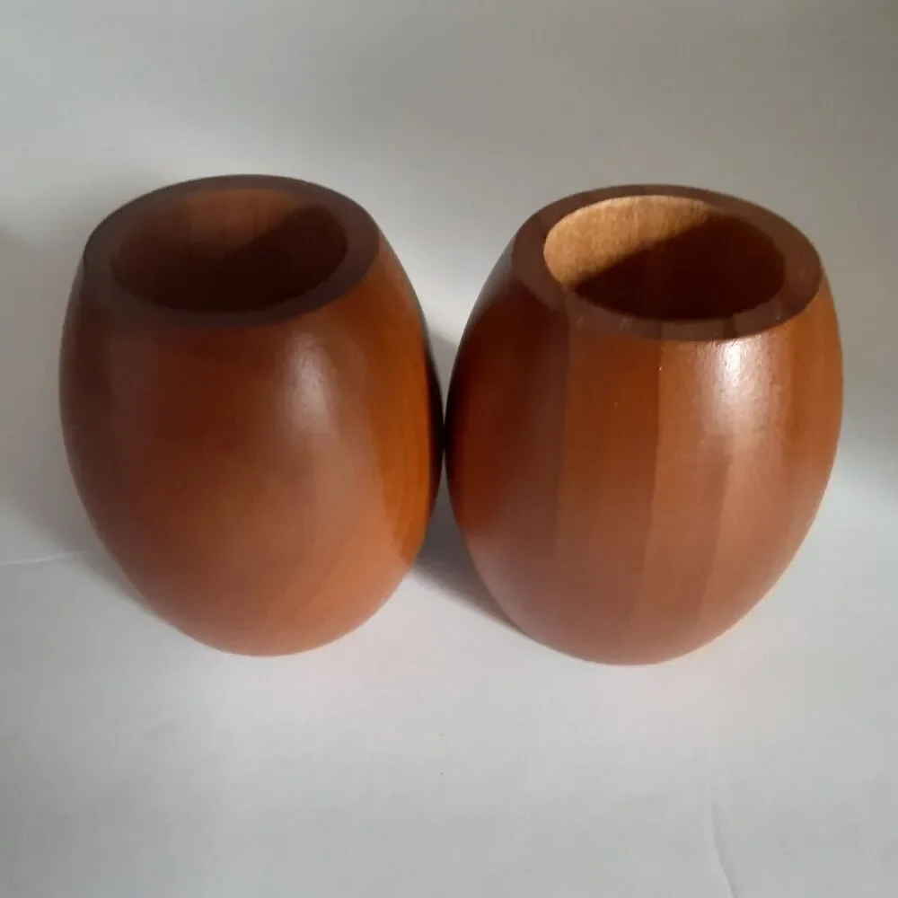 Vintage Wooden Candle Holders Japandi Scandinavian x 2